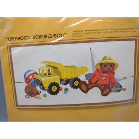 Vintage 1977 Sealed Crewel Embroidery Kit Childhood Treasures Boy, Fits 10x20" - Picture 13 of 16